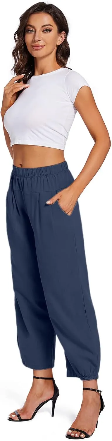 Womens Capri Yoga Pants Wide Leg Loose Comfy Lounge Cropped Capris with Pockets