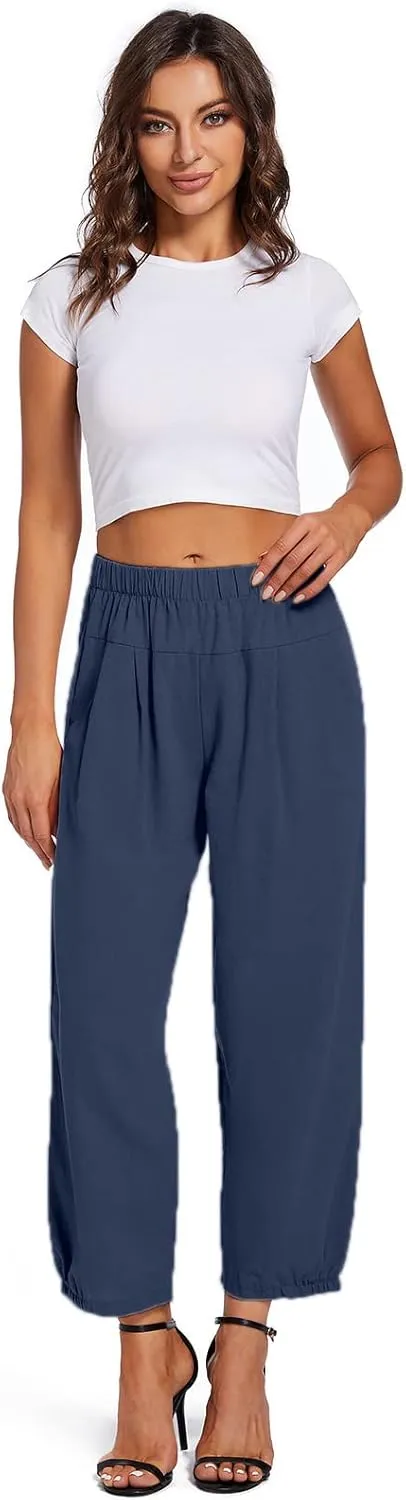 Womens Capri Yoga Pants Wide Leg Loose Comfy Lounge Cropped Capris with Pockets