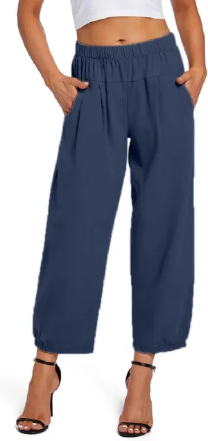 Womens Capri Yoga Pants Wide Leg Loose Comfy Lounge Cropped Capris with Pockets
