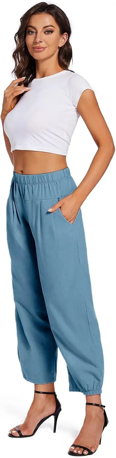 Womens Capri Yoga Pants Wide Leg Loose Comfy Lounge Cropped Capris with Pockets