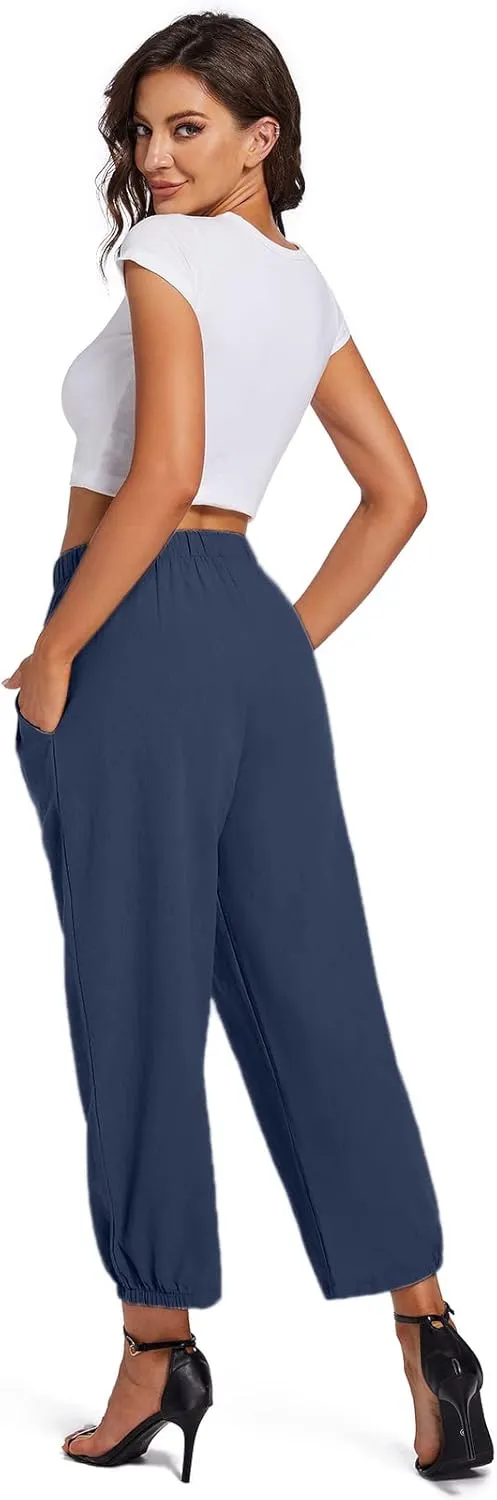 Womens Capri Yoga Pants Wide Leg Loose Comfy Lounge Cropped Capris with Pockets