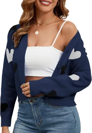 Women's Cropped Lightweight Cardigan Sweater Knit Cute Button Down Open Front Long Sleeve V Neck Top Cardigan Jacket