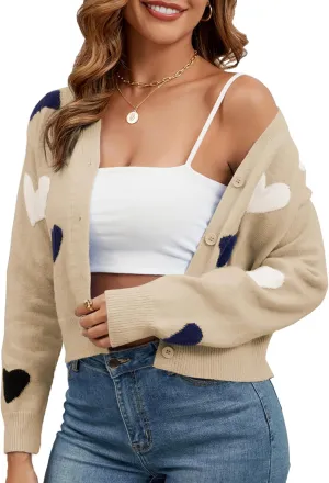 Women's Cropped Lightweight Cardigan Sweater Knit Cute Button Down Open Front Long Sleeve V Neck Top Cardigan Jacket