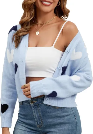 Women's Cropped Lightweight Cardigan Sweater Knit Cute Button Down Open Front Long Sleeve V Neck Top Cardigan Jacket