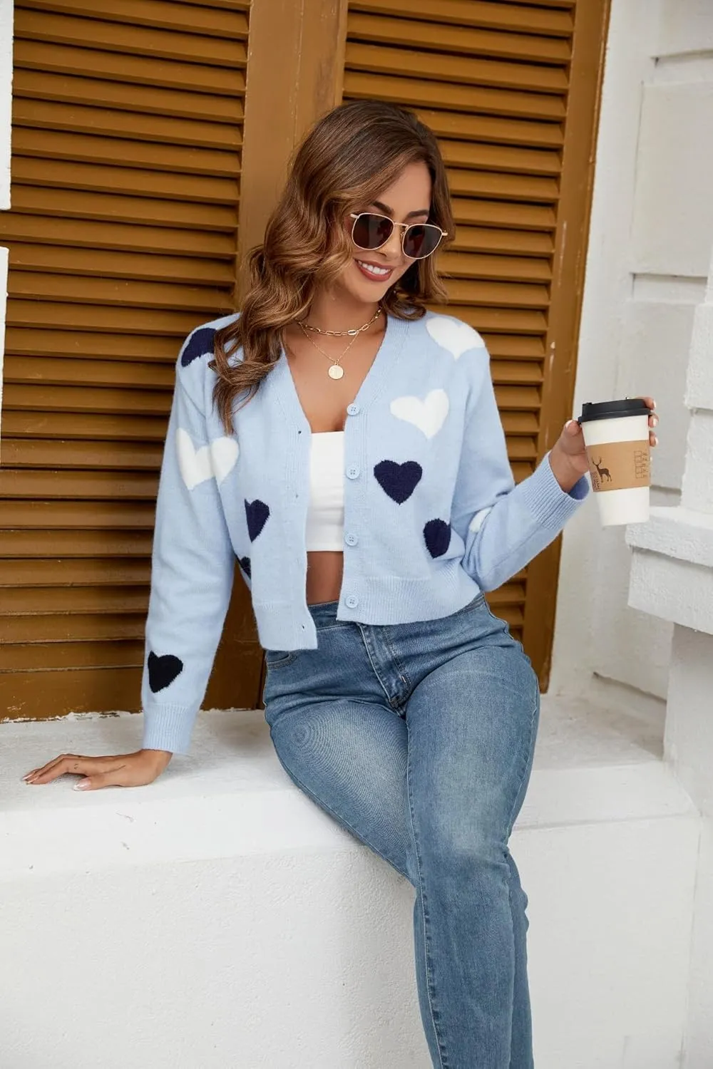 Women's Cropped Lightweight Cardigan Sweater Knit Cute Button Down Open Front Long Sleeve V Neck Top Cardigan Jacket