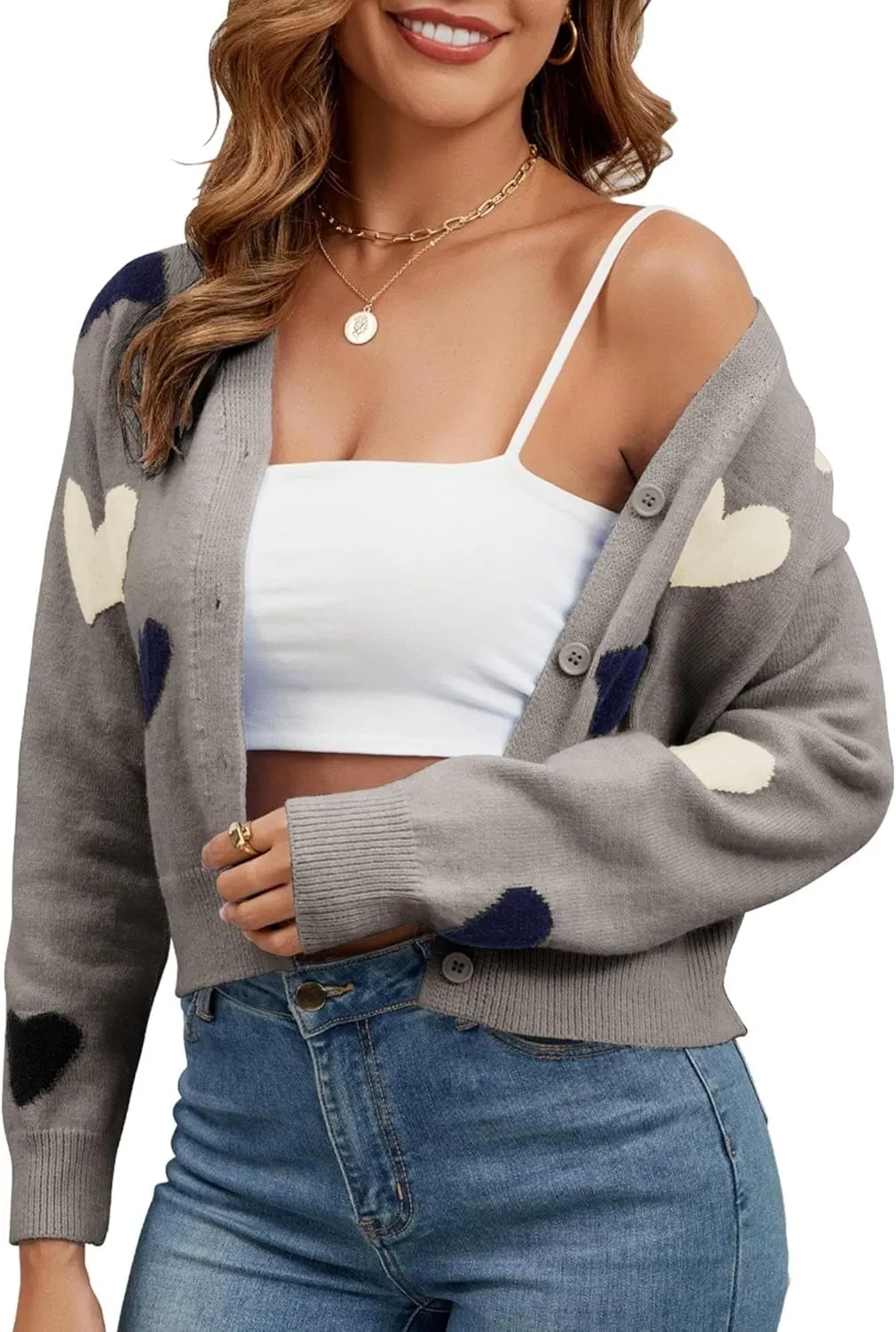 Women's Cropped Lightweight Cardigan Sweater Knit Cute Button Down Open Front Long Sleeve V Neck Top Cardigan Jacket