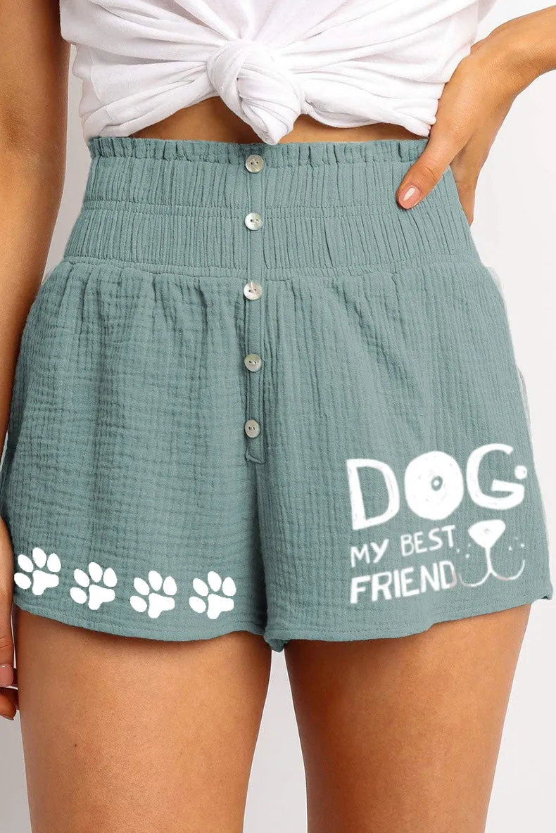 Women's Dog Paw High-waisted button slacks