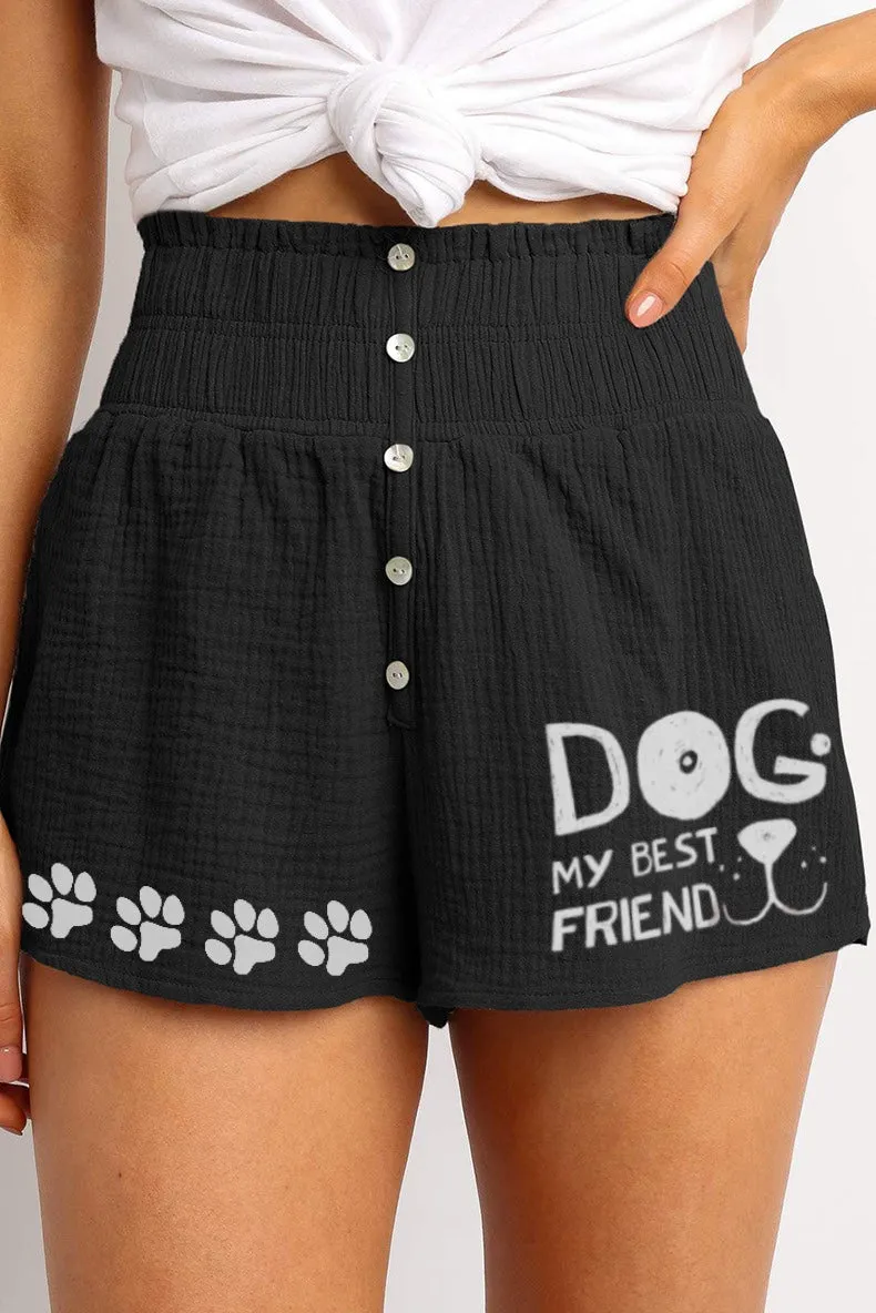 Women's Dog Paw High-waisted button slacks