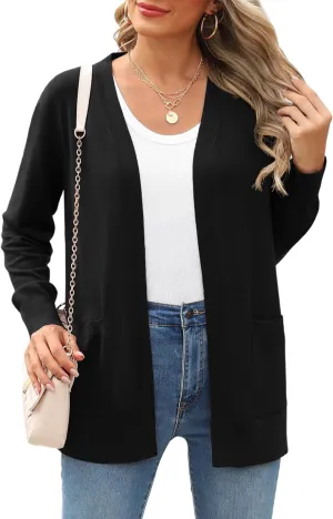 Women's Knit Soft Cardigan Sweaters Dressy Casual Lightweight Long Sleeve Open Front Cardigans Jacket with Pockets