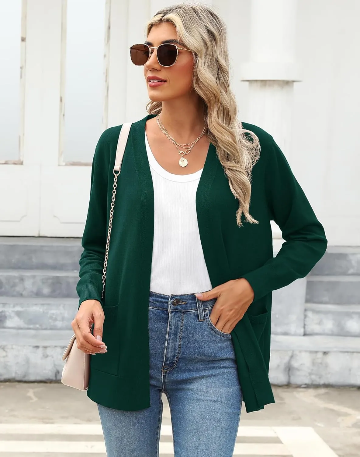 Women's Knit Soft Cardigan Sweaters Dressy Casual Lightweight Long Sleeve Open Front Cardigans Jacket with Pockets