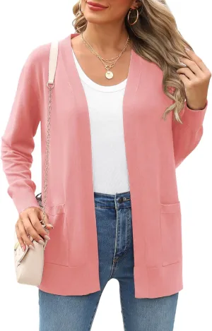 Women's Knit Soft Cardigan Sweaters Dressy Casual Lightweight Long Sleeve Open Front Cardigans Jacket with Pockets
