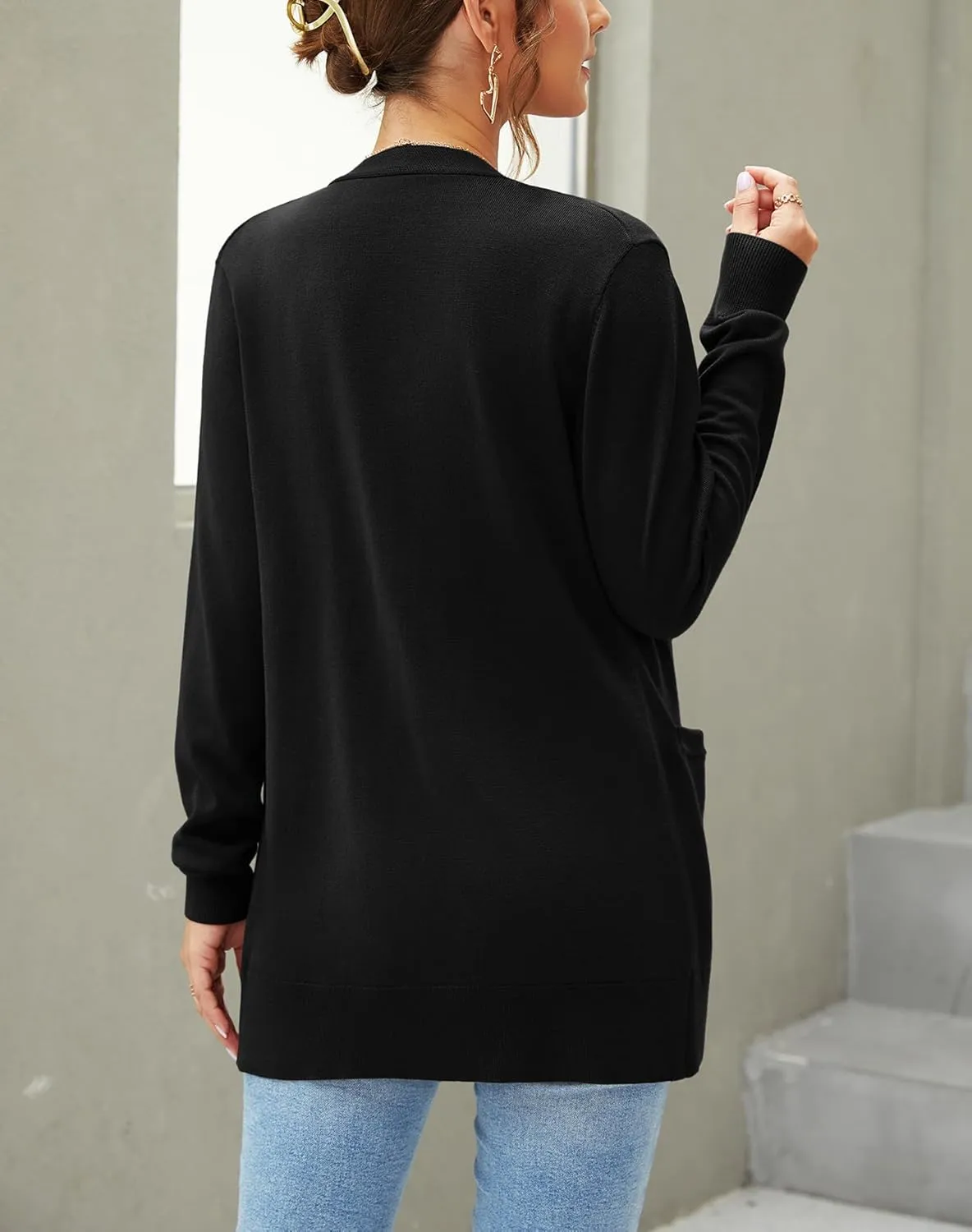 Women's Knit Soft Cardigan Sweaters Dressy Casual Lightweight Long Sleeve Open Front Cardigans Jacket with Pockets