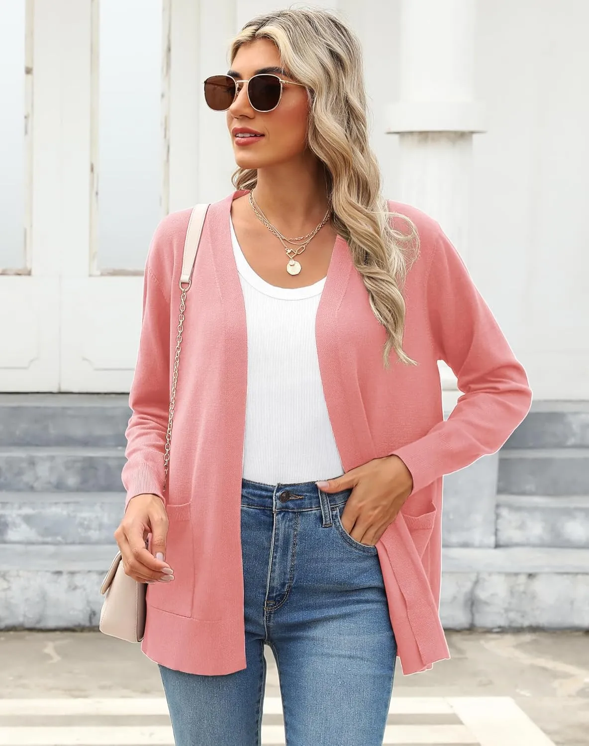 Women's Knit Soft Cardigan Sweaters Dressy Casual Lightweight Long Sleeve Open Front Cardigans Jacket with Pockets