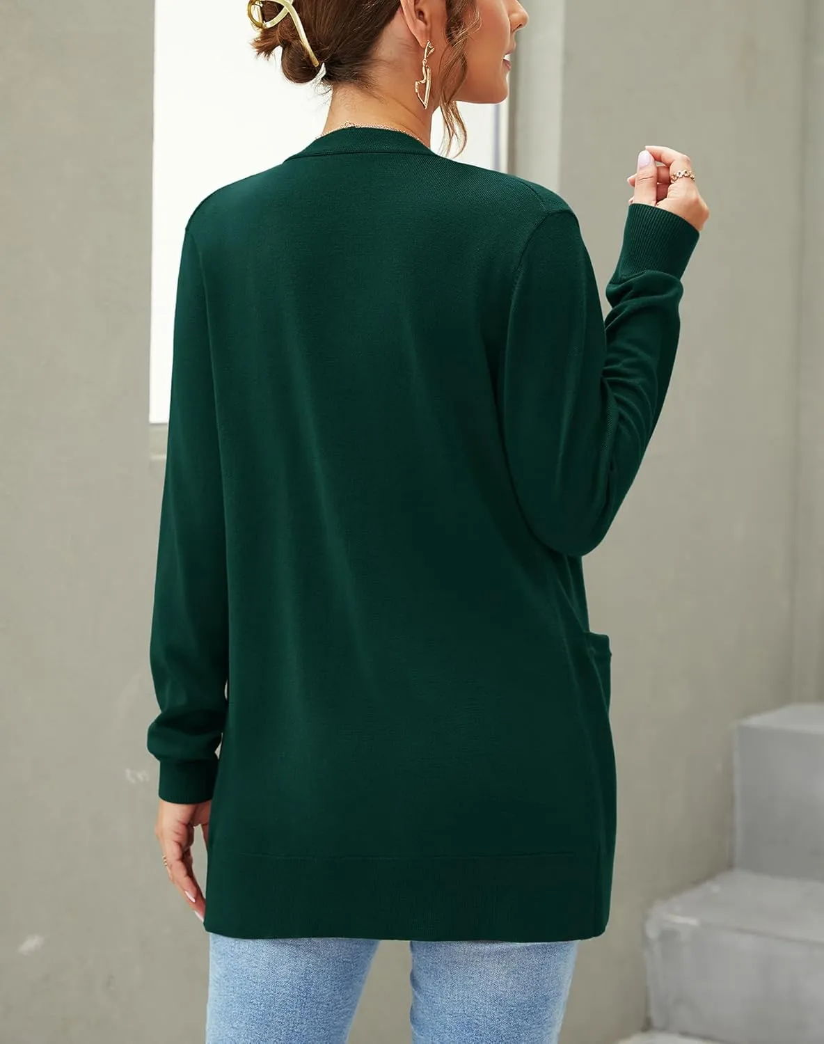 Women's Knit Soft Cardigan Sweaters Dressy Casual Lightweight Long Sleeve Open Front Cardigans Jacket with Pockets
