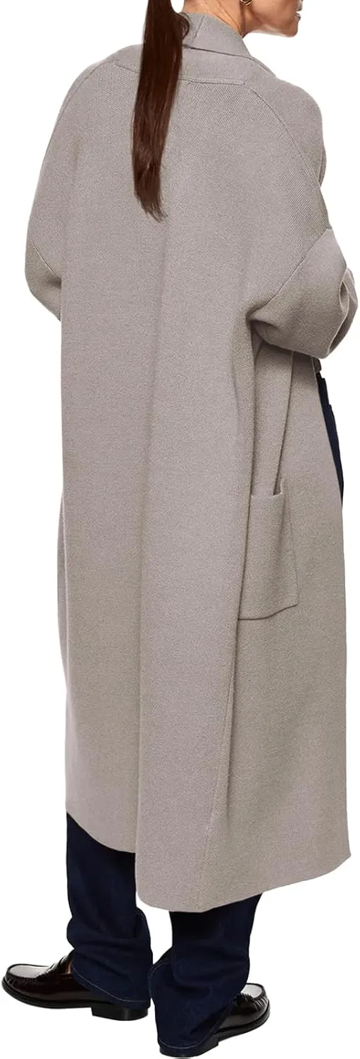 Womens Long Sleeve Maxi Cardigan Open Front Oversized Knitted Sweater Coat Casual Lapel Warm Overcoat with Pockets