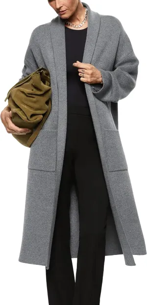 Womens Long Sleeve Maxi Cardigan Open Front Oversized Knitted Sweater Coat Casual Lapel Warm Overcoat with Pockets