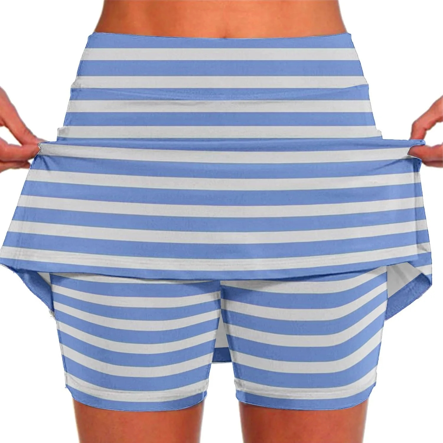 Womens Striped Skirt Shorts Stretchy High Waisted Home Relaxing Lounge Homewears Fitness Workout Yoga Casual Leggings