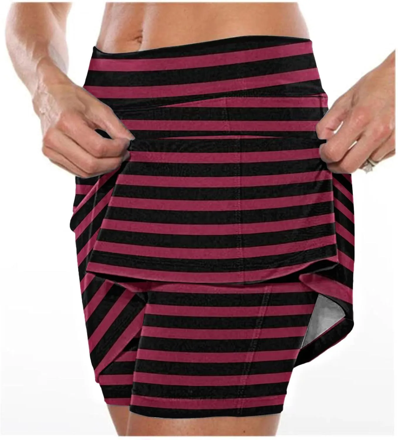 Womens Striped Skirt Shorts Stretchy High Waisted Home Relaxing Lounge Homewears Fitness Workout Yoga Casual Leggings