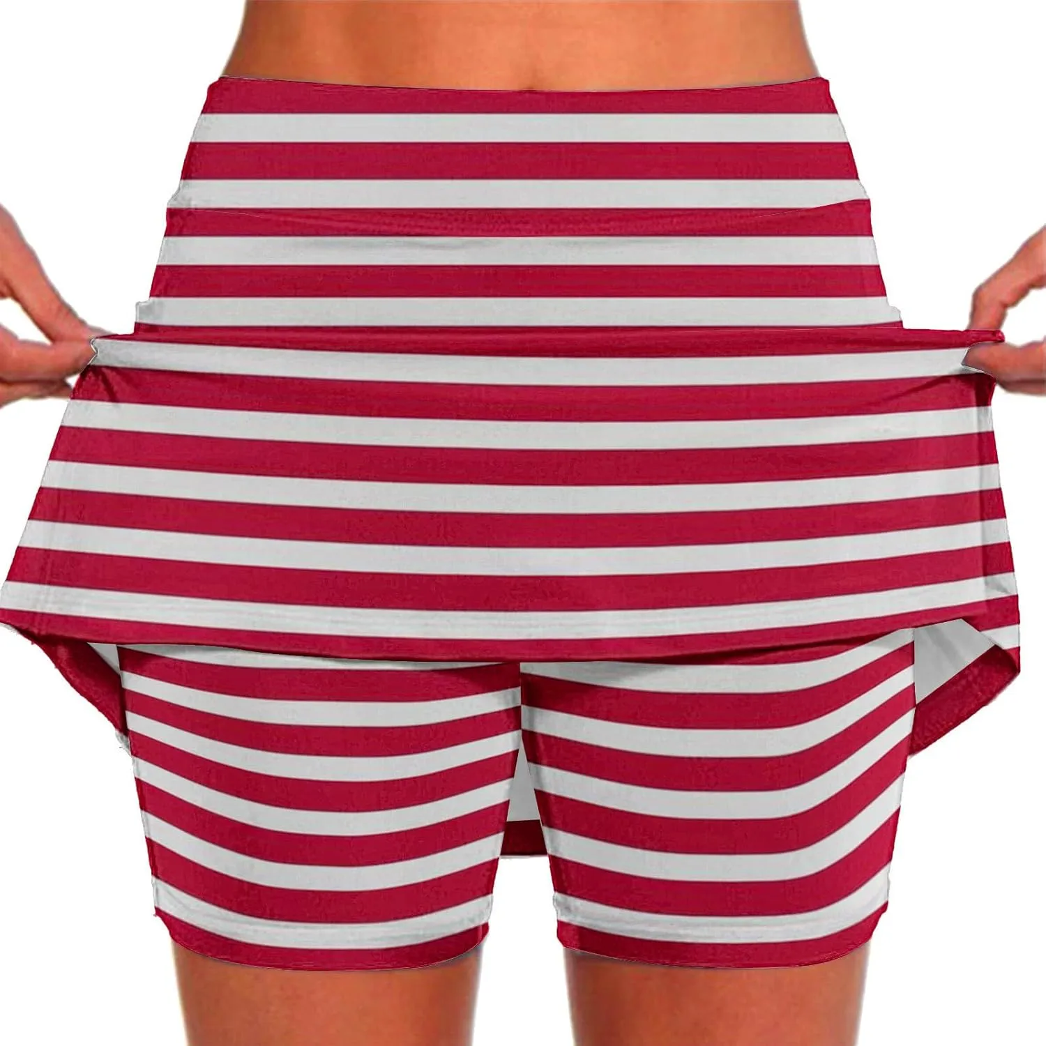 Womens Striped Skirt Shorts Stretchy High Waisted Home Relaxing Lounge Homewears Fitness Workout Yoga Casual Leggings