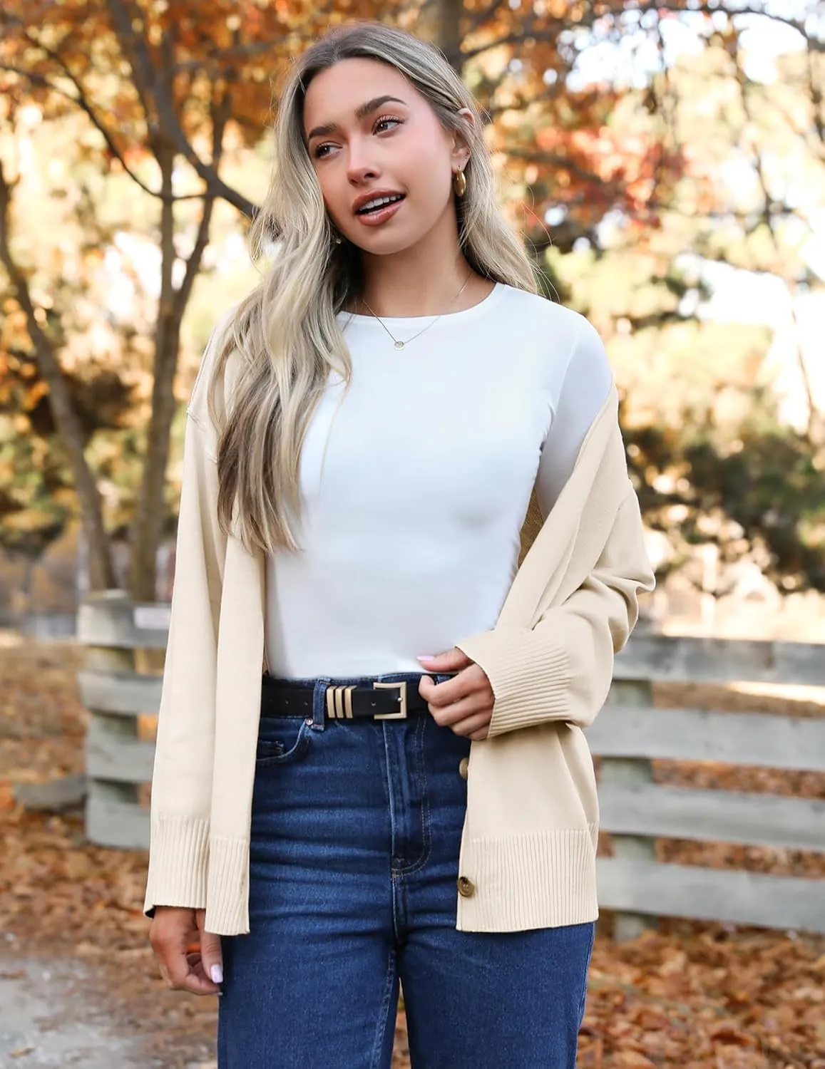 Zeagoo Women 2024 Button Down Cardigan Sweaters Open Front Lightweight Cardigans V Neck Loose Knit Fall Outwear
