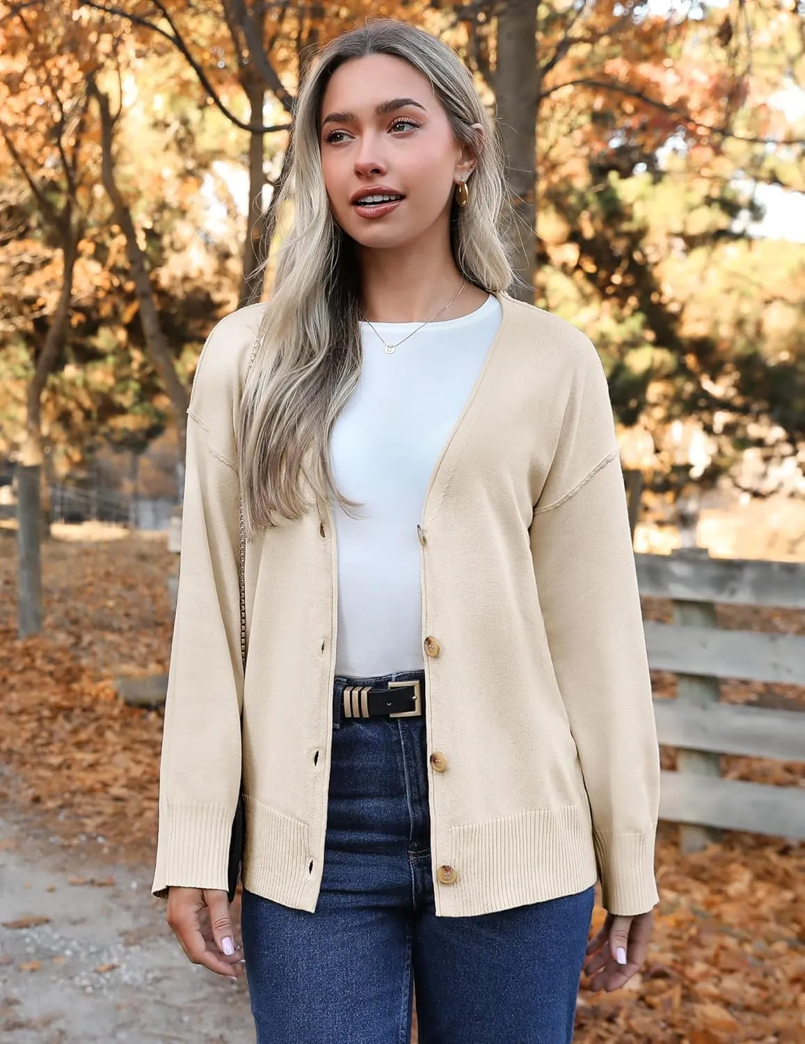 Zeagoo Women 2024 Button Down Cardigan Sweaters Open Front Lightweight Cardigans V Neck Loose Knit Fall Outwear