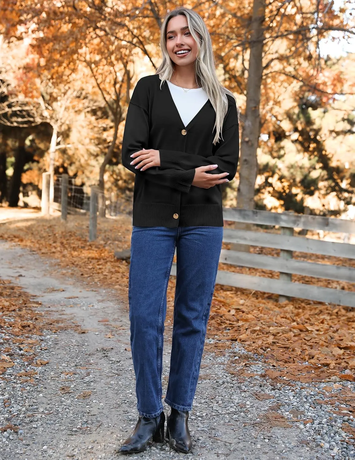 Zeagoo Women 2024 Button Down Cardigan Sweaters Open Front Lightweight Cardigans V Neck Loose Knit Fall Outwear