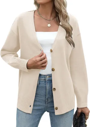 Zeagoo Women 2024 Button Down Cardigan Sweaters Open Front Lightweight Cardigans V Neck Loose Knit Fall Outwear