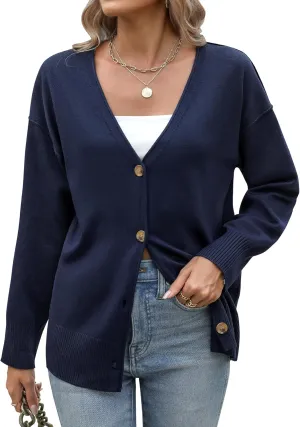 Zeagoo Women 2024 Button Down Cardigan Sweaters Open Front Lightweight Cardigans V Neck Loose Knit Fall Outwear