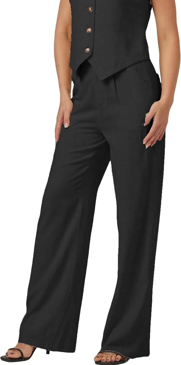zsangbee Womens Linen Pants Summer Dressy Beach Wide Leg Linen Trouser Work Business Casual Slacks
