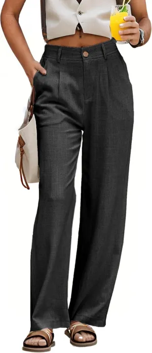 zsangbee Womens Linen Pants Summer Dressy Beach Wide Leg Linen Trouser Work Business Casual Slacks