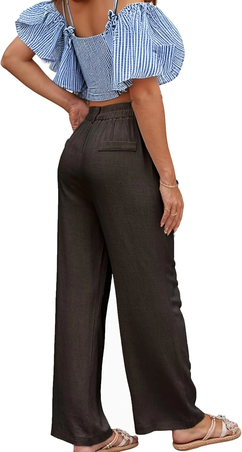 zsangbee Womens Linen Pants Summer Dressy Beach Wide Leg Linen Trouser Work Business Casual Slacks